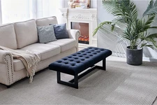 48" Upholstered Tufted Bench with Button Design and Versatile Use, Black