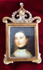 Photograph Frame Gold Metal Rhinestones Table top style Holds a 1.25" x 1" Print