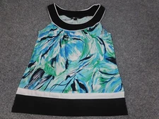 AB Studio Womens Blouse Small blue floral stretch pullover