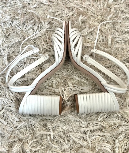 SCHUTZ Lanna Leather Strappy Block Heel Sandals in Deluxe Nap/White size 8.5 - Picture 7 of 10