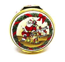 HALCYON DAYS ENAMEL BOX - SANTA CLAUS & TOYS -NEIMAN MARCUS- CHRISTMAS 1988 -MIB
