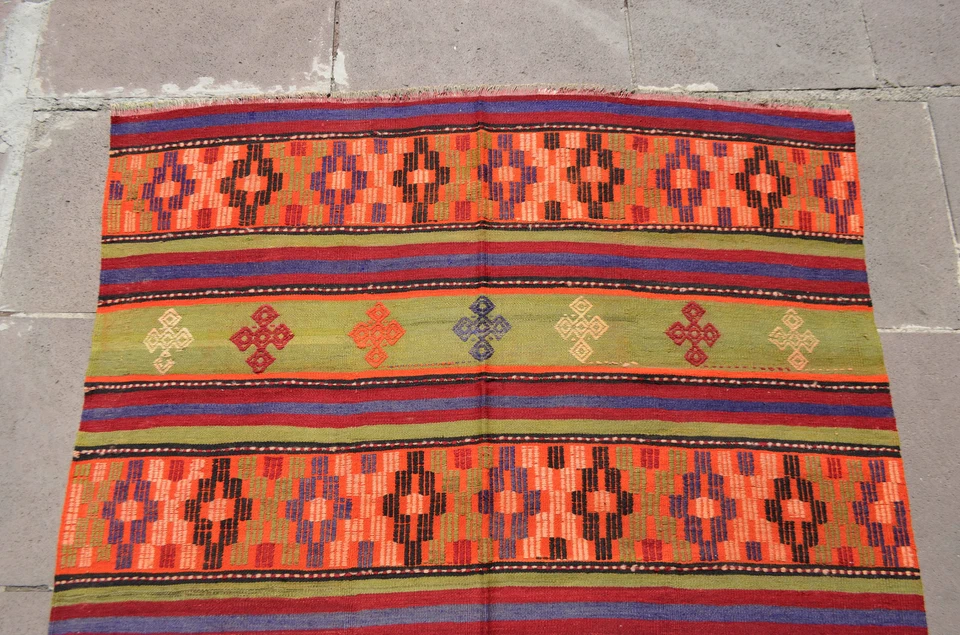 Alfombra OUSHAK trenzada hecha a mano 67′′ x 121′′ Kilim Shabby Chic AnatoliaN Foto 4 de 4