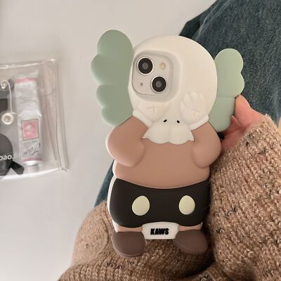 Silicone Cartoon Cute 3D KAWS Stand Case Cover for iPhone 13 14 15 16 Pro Max