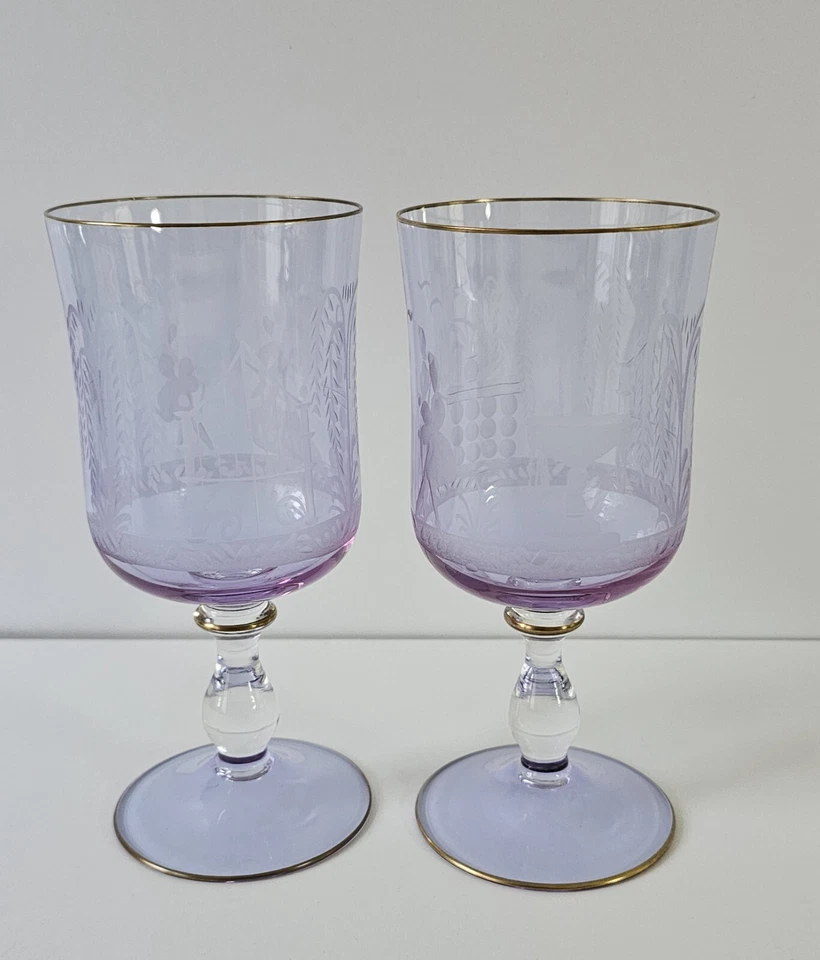 Pair of MURANO ETCHED WINE GLASSES   17.cm tall #2 - Image 2 of 4