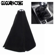 Universal JDM Black Suede Black Stitch Shifter Shift Gear Boot Cover MT/AT 