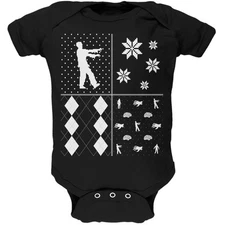Zombies Festive Blocks Ugly XMAS Sweater Black Soft Baby One Piece