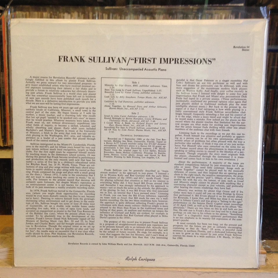 [SOUL/JAZZ]~NM LP~FRANK SULLIVAN~First Impressions~[Original 1980~REVELATION~Iss - Image 2 of 4
