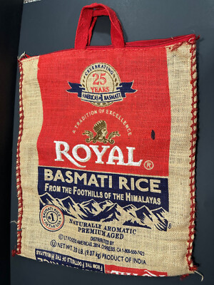 Royal Basmati Rice Tote Bag Zip Handles Heavy Duty Woven Storage Burlap EMPTY!