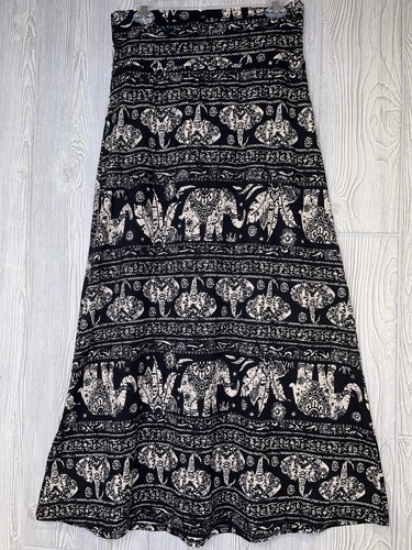 Agnes & Dora Maxi Skirt Elephant Print Women's Size Medium Black Stretch NEW NWT