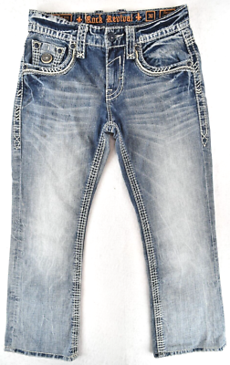 Rock Revival Jeans Perry Boot Cut Distressed Light Wash Denim Blue
