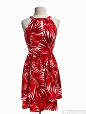 established 1962 Womens Skater Knee Length Dress Size 6 Red Floral Halter Neck