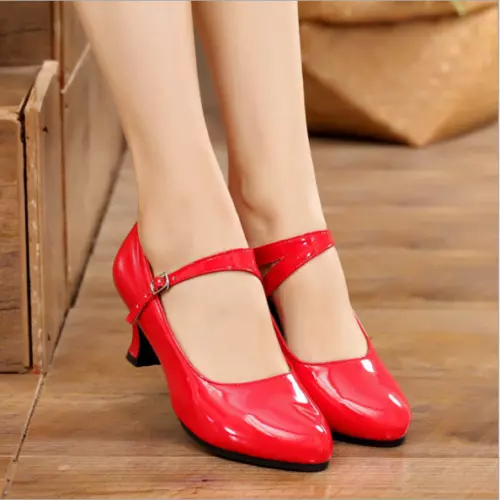 Women's Patent Leather Pumps Heels Mary Jane Ankle Strap Round Toe Buckle Shoes - Picture 16 of 18