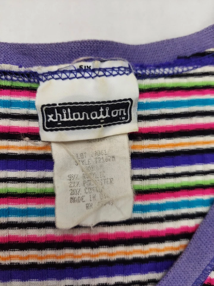 Mini Vestido Años 90 Xhilaration Rayas Arco Iris Tejido Acanalado Vestido Cuello Redondo Mediano Foto 3 de 4