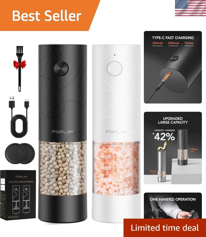 Electric Salt and Pepper Grinder Set, USB Rechargeable, Automatic Salt Pepper...