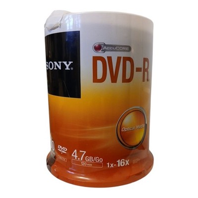 Sony AccuCORE DVD-R 4.7GB 16x 100 Pack Spindle Optical Media 100DMR47SP