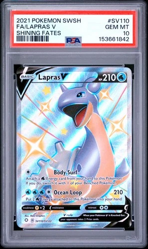 POKEMON SWORD & SHIELD FULL ART LAPRAS V SV110/072 SHINING FATES 2021 PSA 10