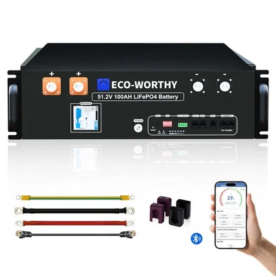 ECO-WORTHY 48V 100Ah Speicher Bluetooth LiFePO4 Stromspeicher Akku 5,12kWh