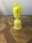 vintage yellow satin glass vase handpainted Victorian Era Bristol Bohemian Style
