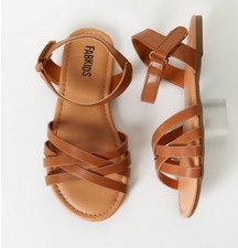 FabKids Girls Multi Strap Criss Cross Sandals Almond Size 1 NEW 34