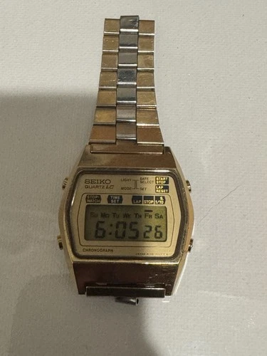 Vintage 1980 Seiko SQ Men A128-5019 Chronograph Two Tone Quartz Digital Watch