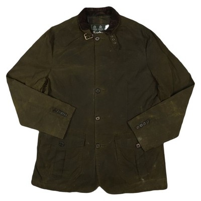 Barbour Jacket Mens LARGE Waxed Classic Tartan Button Front Corduroy Collar L