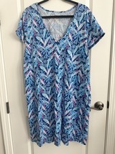 Lilly Pulitzer Tee Shirt Dress Womens XXL Cotton Shift Short Sleeve Blue