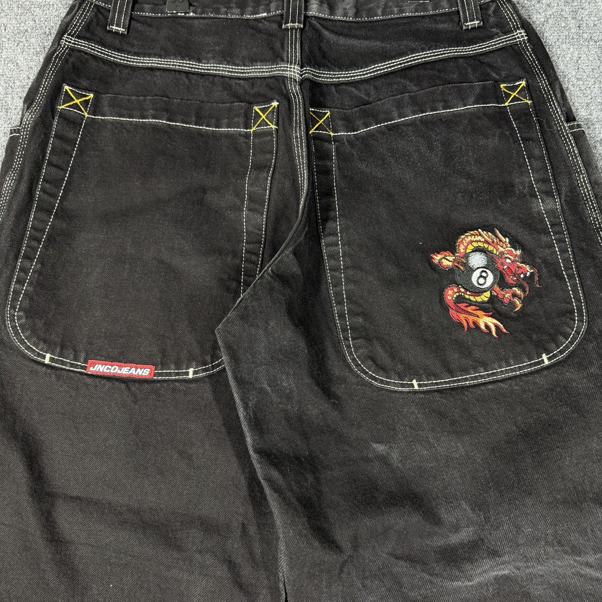 Vintage 90's JNCO Jeans Pants 34 X 30 Black Eight Ball Dragon