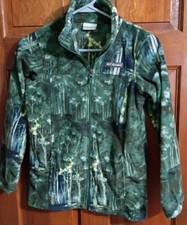 COLUMBIA Boy's GREEN Camouflage Long Sleeve Full Zip Fleece Jacket, Size Medium