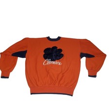VTG 80  s Clemson Tigers Satin Paw Embroidered Mens L Sweatshirt Sweater Pullover