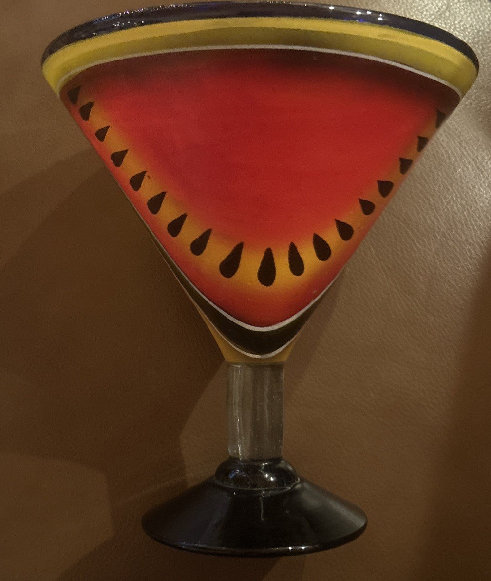 Cobalt Blue Hand Blown Mexican Painted Margarita Glass Sunflower