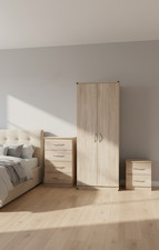 Ready Assemble 2 Door Wardrobe set  Chest Drawer, Bedside Bedroom Storage Unit