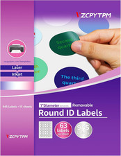 Removable round Labels 1",945 Total Printable Circle Sticker Labels for Inkjet P
