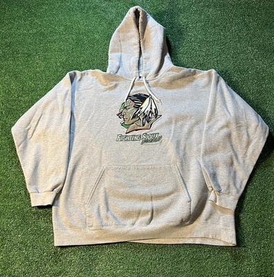 #ad UND North Dakota Fighting Sioux Football Vtg Hooded Sweatshirt Hanes Size Large $89.99