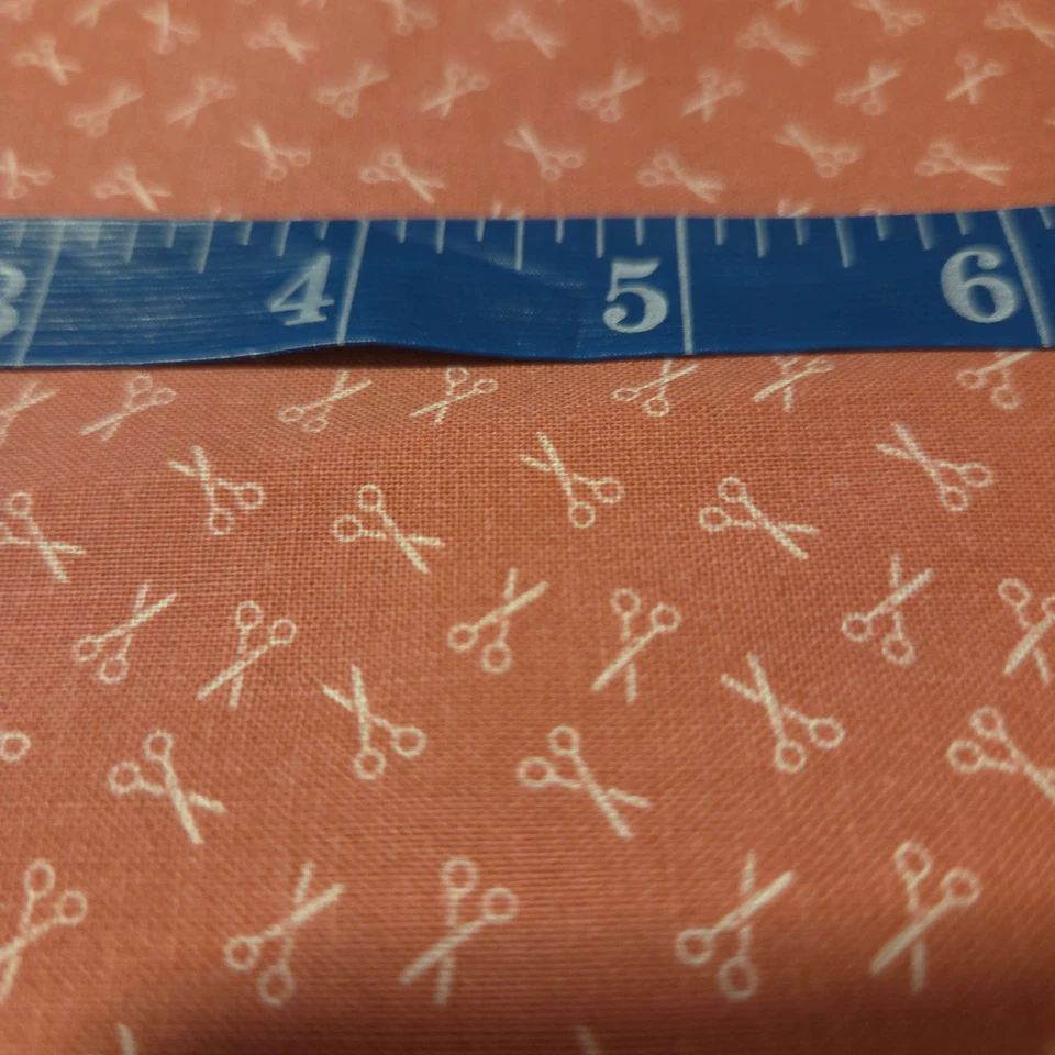 Joan Kessler for Concord Tiny Scissors Mini Print on Coral Cotton 3.75 Yards - Image 2 of 4