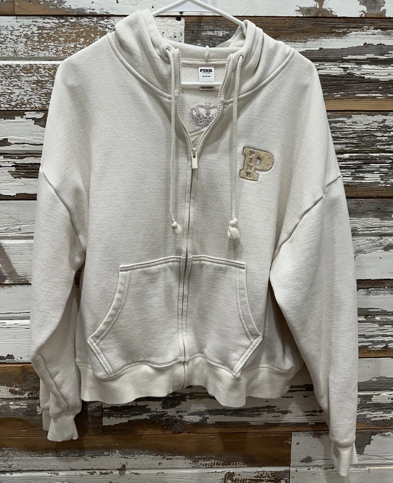 Victoria's Secret розовый кампус блеск полный молнии толстовка с капюшоном кремовый цвет размер средний - Изображение 4 из 4