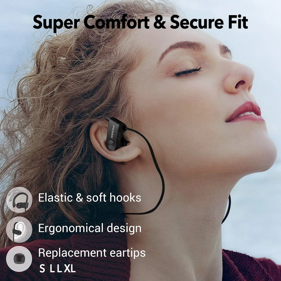 Mpow Bluetooth Headset HiFi Stereo Earbuds Wireless Sports Handsfree Headphones - Image 3 of 4