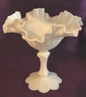 Vtg. Fenton Cabbage Rose Ruffled Edge Pedestal Milk Glass Compote Exc. Cond.