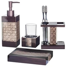 Creative Scents Brown Bathroom Accessories Set - 4-Piece Bathroom Set-