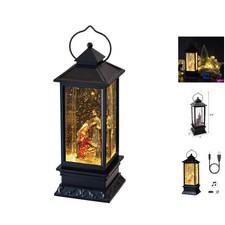 Lighted Nativity Music Snow Globe Lantern - USB Battery Operated 4" x 4" x 12"
