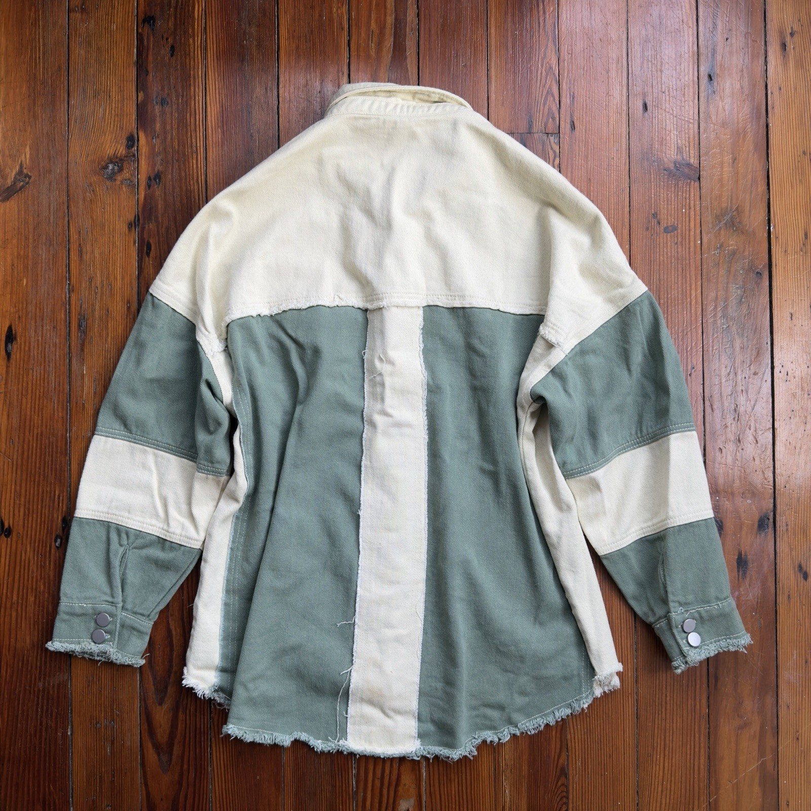 Dokotoo patchwork chore jacket shacket green crea… - image 2