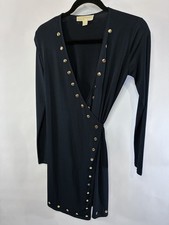MICHAEL Michael Kors Black Solid V-Neck Wrap Dress Studded Tie Long Sleeve XS