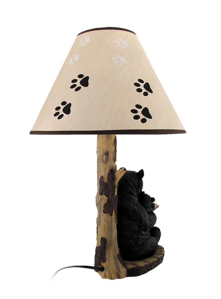 Lámpara de mesa Black Bear Reading to Curious Cubs con pantalla con estampado de patas decoración occidental Foto 4 de 4