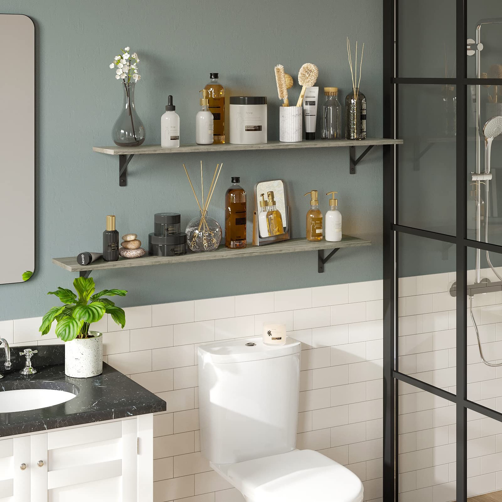 Long Wall Shelves, 47.3Inch Wall Mounted Shelves Set of 2, Extra Large Wall S...