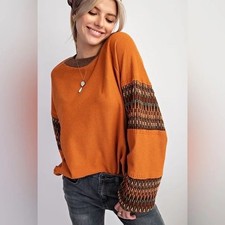 New Easel Colorblock Oversized Crew Neck Long Sleeve Top Sweatshirt Size Small