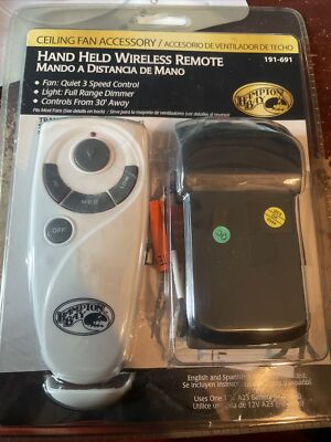 Hampton Bay Ceiling Fan Hand Held Wireless Remote Control 3 Speed 191-691 Dimmer