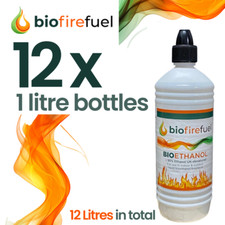 12 x litres Biofirefuel bioethanol fuel. Easy pour nozzle. High purity.