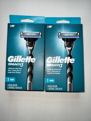 Lot Of 2 Gillette Mach3 Men's Razor 3 Blades Includes 1 Razor + 1 Refill Per Box