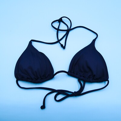 Victorias Secret Medium Navy Blue Ribbed Padded Triangle Halter Bikini Top Swim