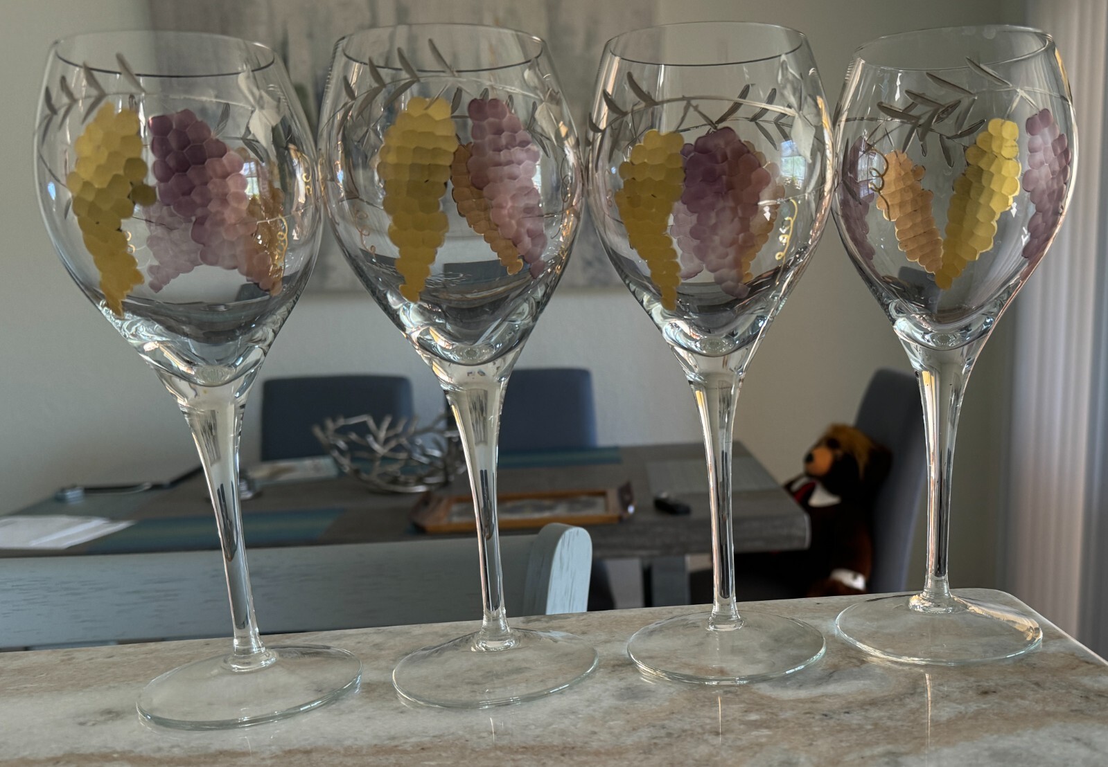 3 CURTEA STICLARULUI Romania Stained Art Wine Glass Cut Grape, 9 3/4