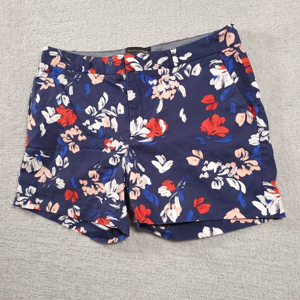 Pantalones Cortos Para Mujer Banana Republic 12 Azul Marino Floral 4" Entrepierna Chino Foto 2 de 4